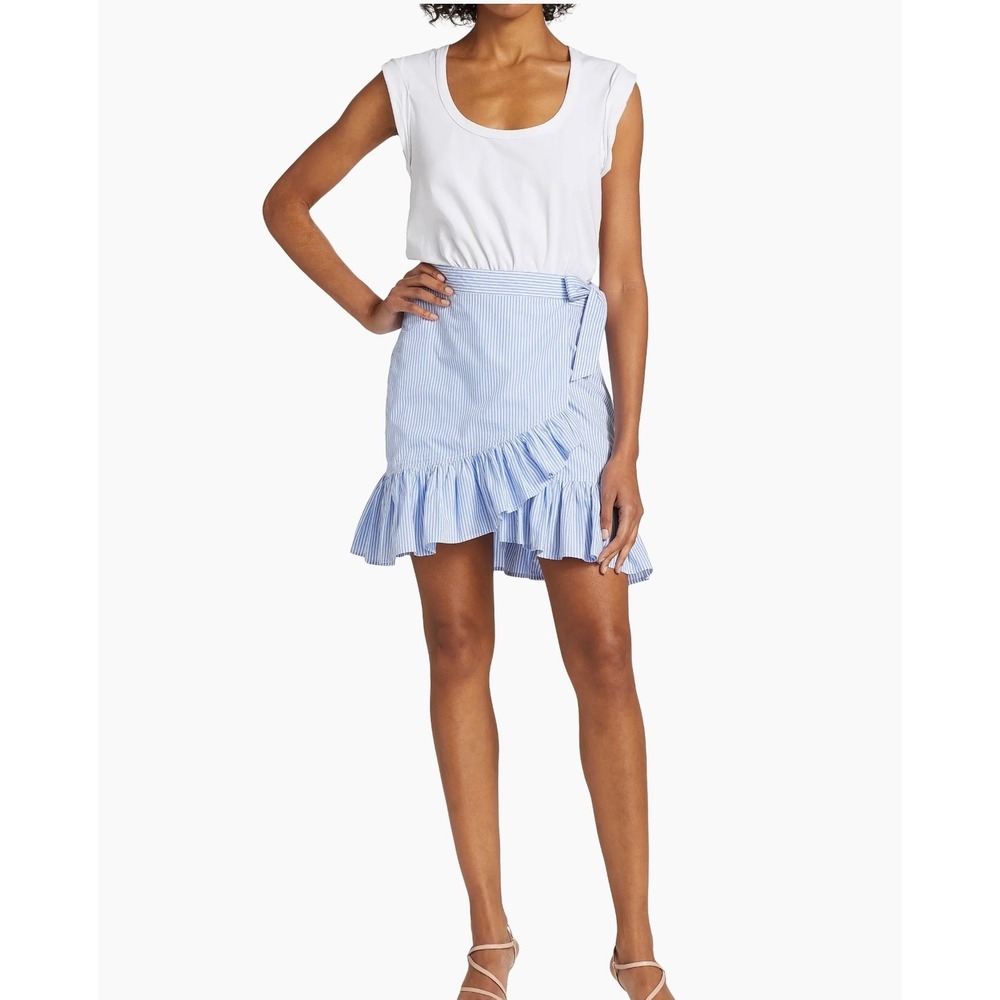 Veronica Beard Jeans Mixed Media Dress L Seersucker Stripe Ruffle Wrap